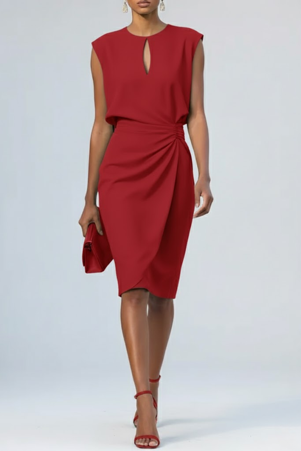 Women’s Keyhole Neck Midi Dress – Ruched Waist Elegant Fit