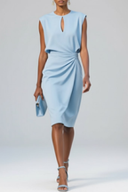 Women’s Keyhole Neck Midi Dress – Ruched Waist Elegant Fit