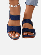 Women’s Comfort Block Heel Sandals – Quilted Leather Look