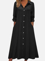 Women’s Button Front Midi Shirt Dress – Relaxed Fit