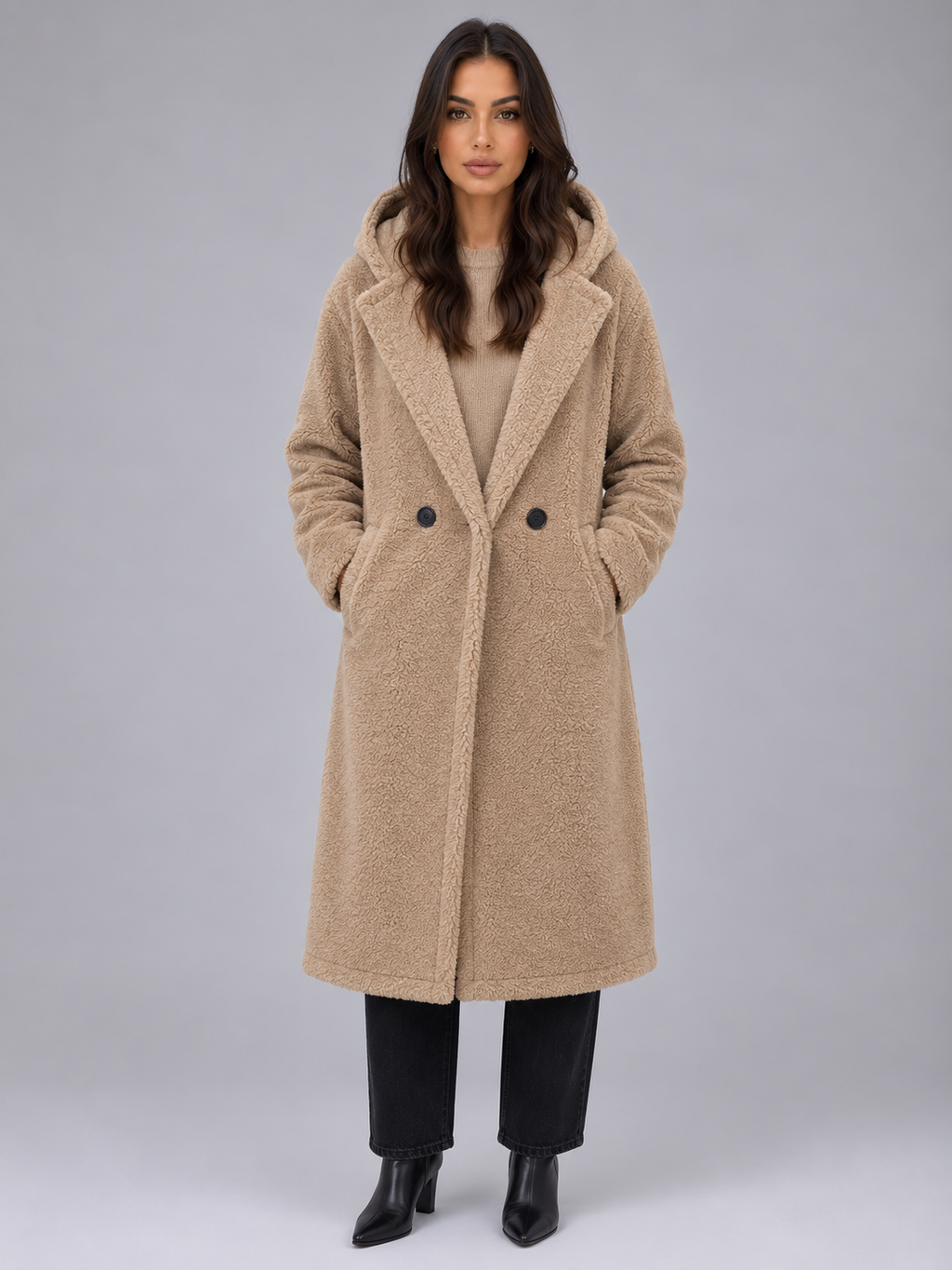 Women’s Long Hooded Teddy Coat – Oversized Borg Winter Coat