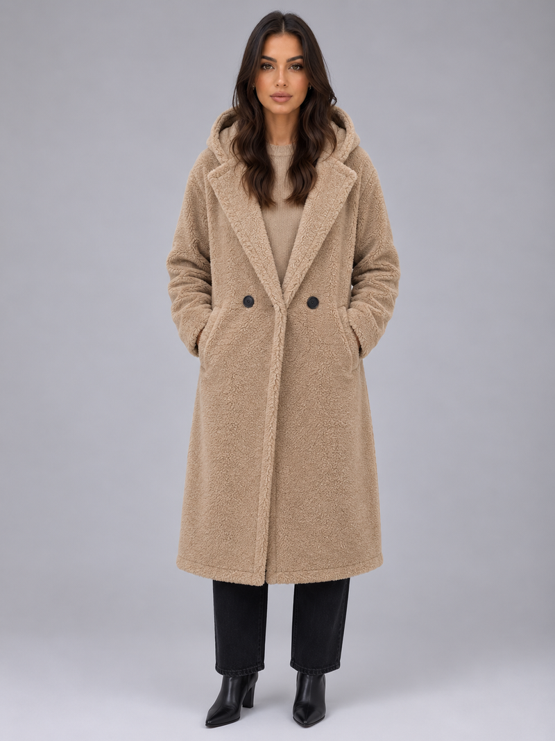 Women’s Long Hooded Teddy Coat – Oversized Borg Winter Coat