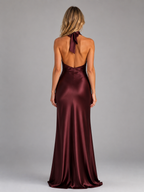 Women's Satin Feel Halter Neck Maxi Dress – Sculpted Evening Gown