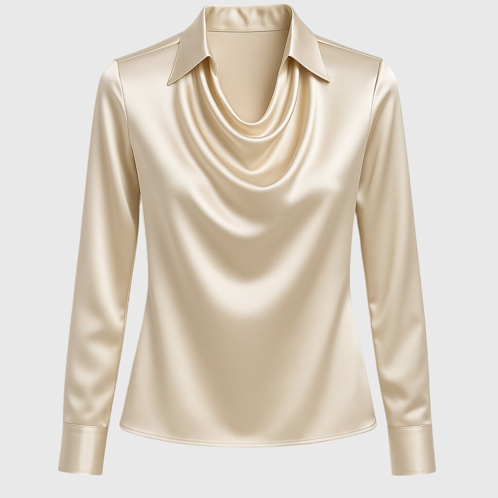 Montleigh | Women’s Elegant Draped Blouse – Satin-Feel
