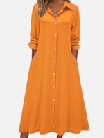 Women’s Button Front Midi Shirt Dress – Relaxed Fit