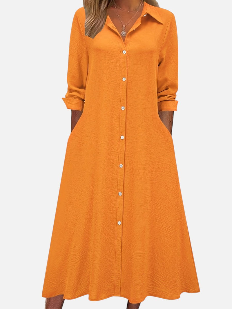 Women’s Button Front Midi Shirt Dress – Relaxed Fit