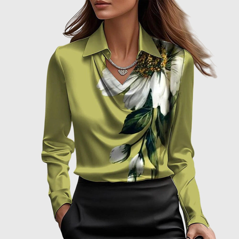 Montleigh | Women’s Elegant Draped Blouse – Satin-Feel