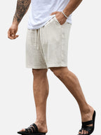 Men’s Casual Drawstring Shorts – Lightweight Linen Look