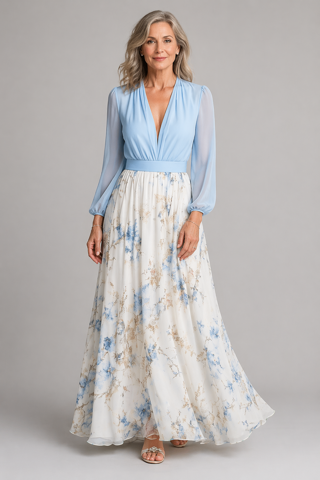 Women's Floral Maxi Dress – Flowing V-Neck Fit