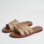 Women’s Flat Slide Sandals – Leather Look Elegance
