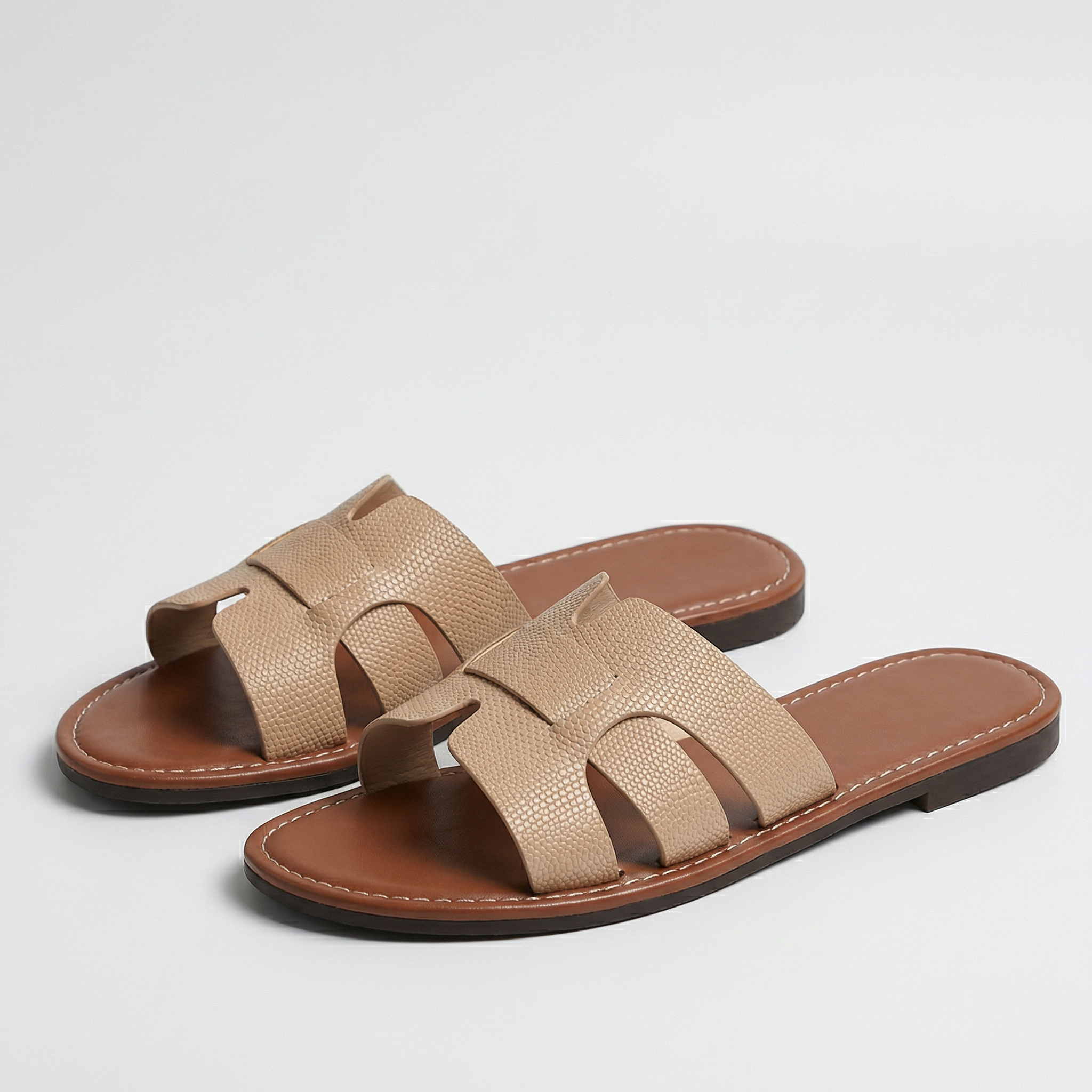 Women’s Flat Slide Sandals – Leather Look Elegance