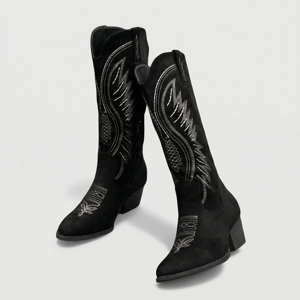 Women’s Suede Cowboy Boots – Block Heel Western Style