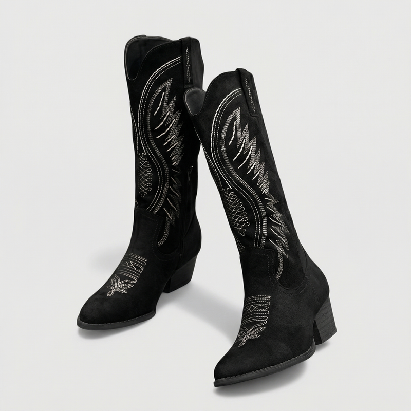 Women’s Suede Cowboy Boots – Block Heel Western Style