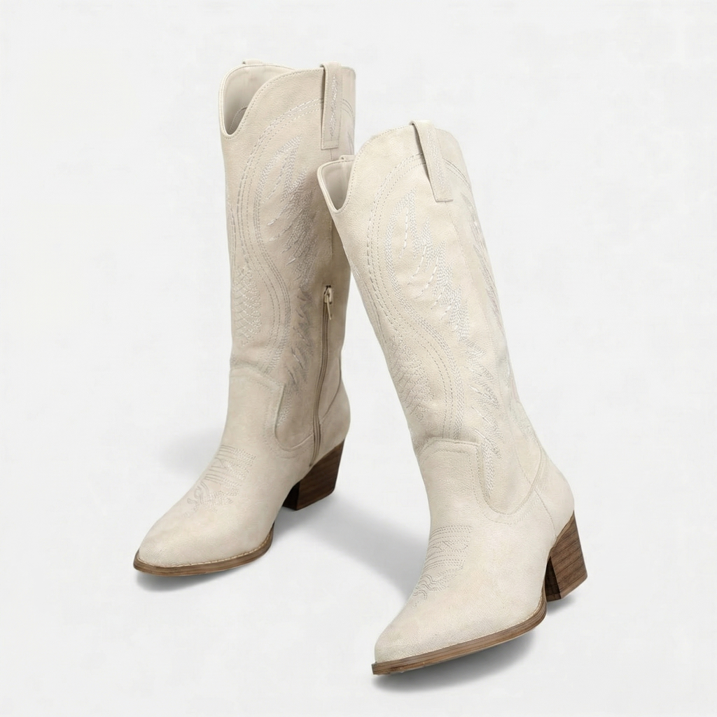 Women’s Suede Cowboy Boots – Block Heel Western Style
