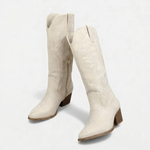 Women’s Suede Cowboy Boots – Block Heel Western Style