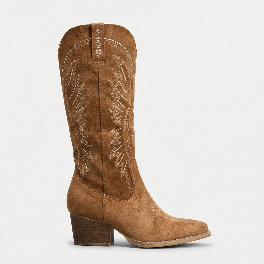 Women’s Suede Cowboy Boots – Block Heel Western Style