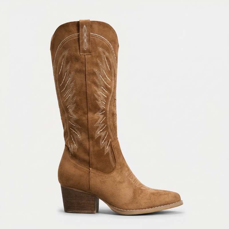 Women’s Suede Cowboy Boots – Block Heel Western Style