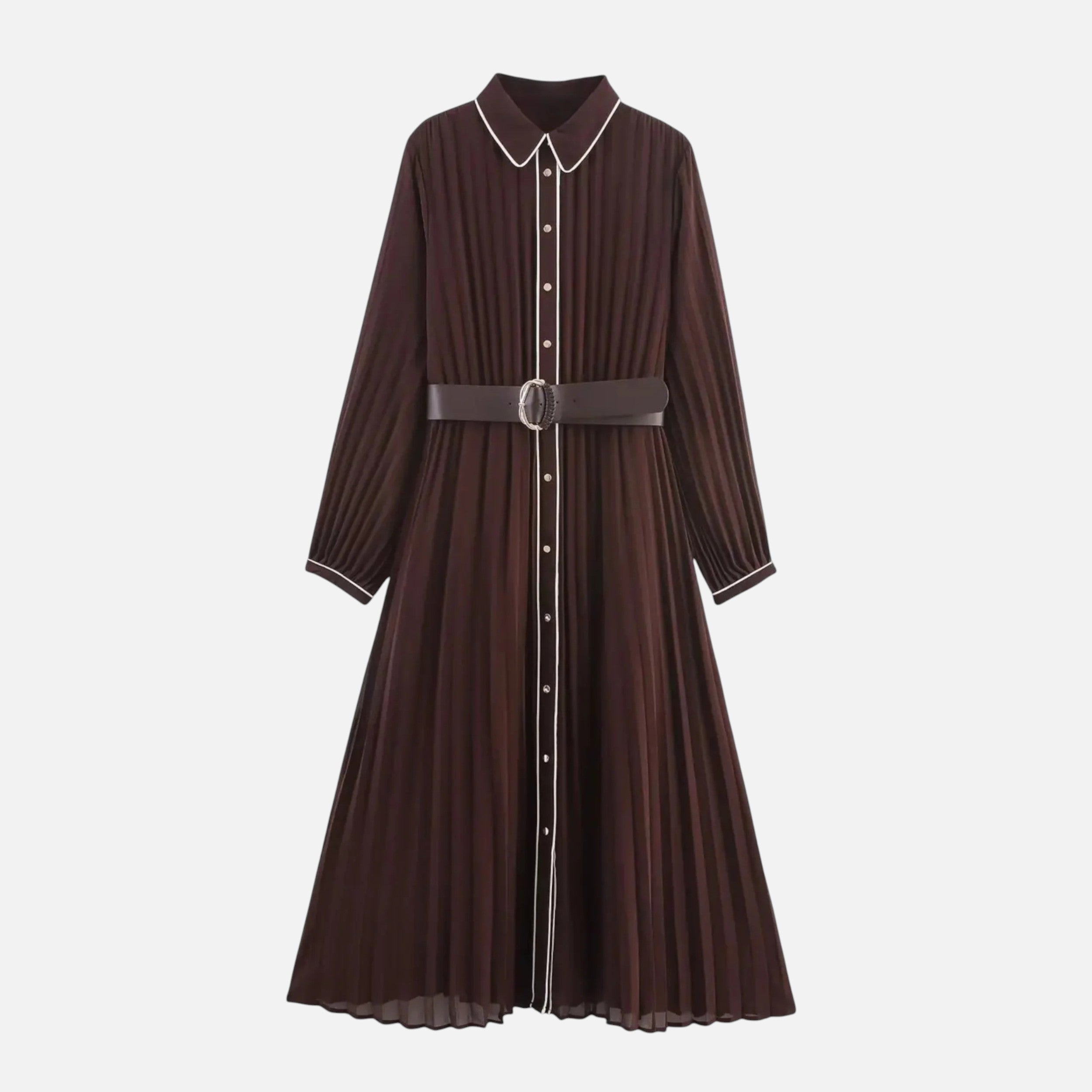 Women's Pleated Long Sleeve Midi Dress – Montleigh