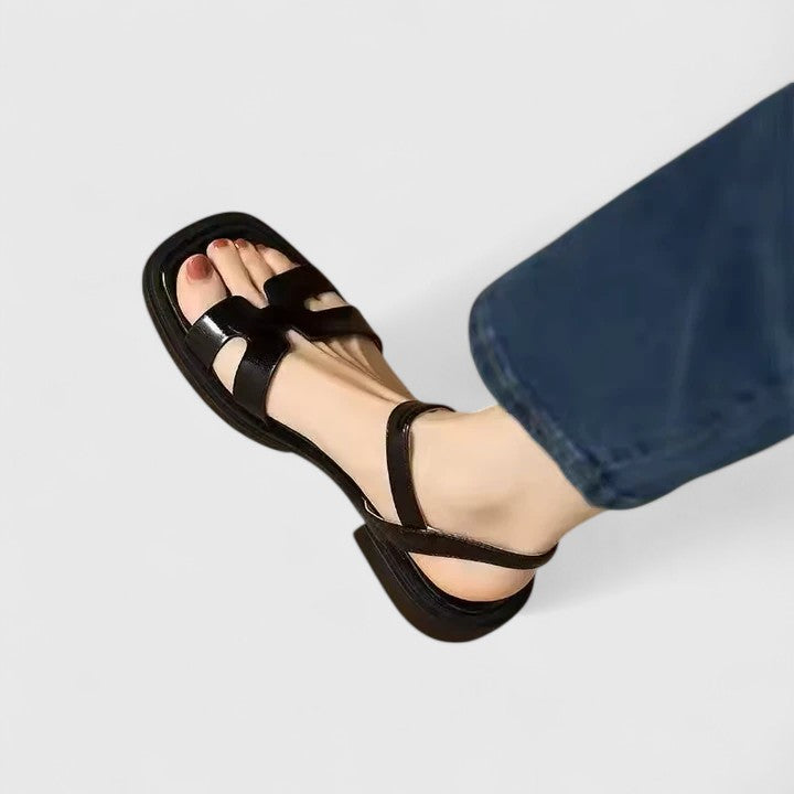 Women’s Leather Sandals – Strappy Buckle Low Heel
