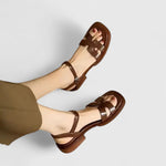 Women’s Leather Sandals – Strappy Buckle Low Heel