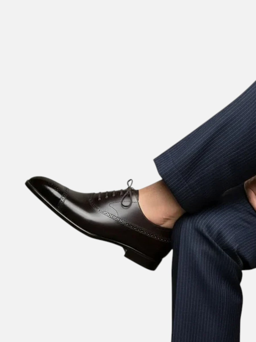 Men’s Leather Oxford Shoes – Cap Toe Lace-Up Formal Dress Shoes