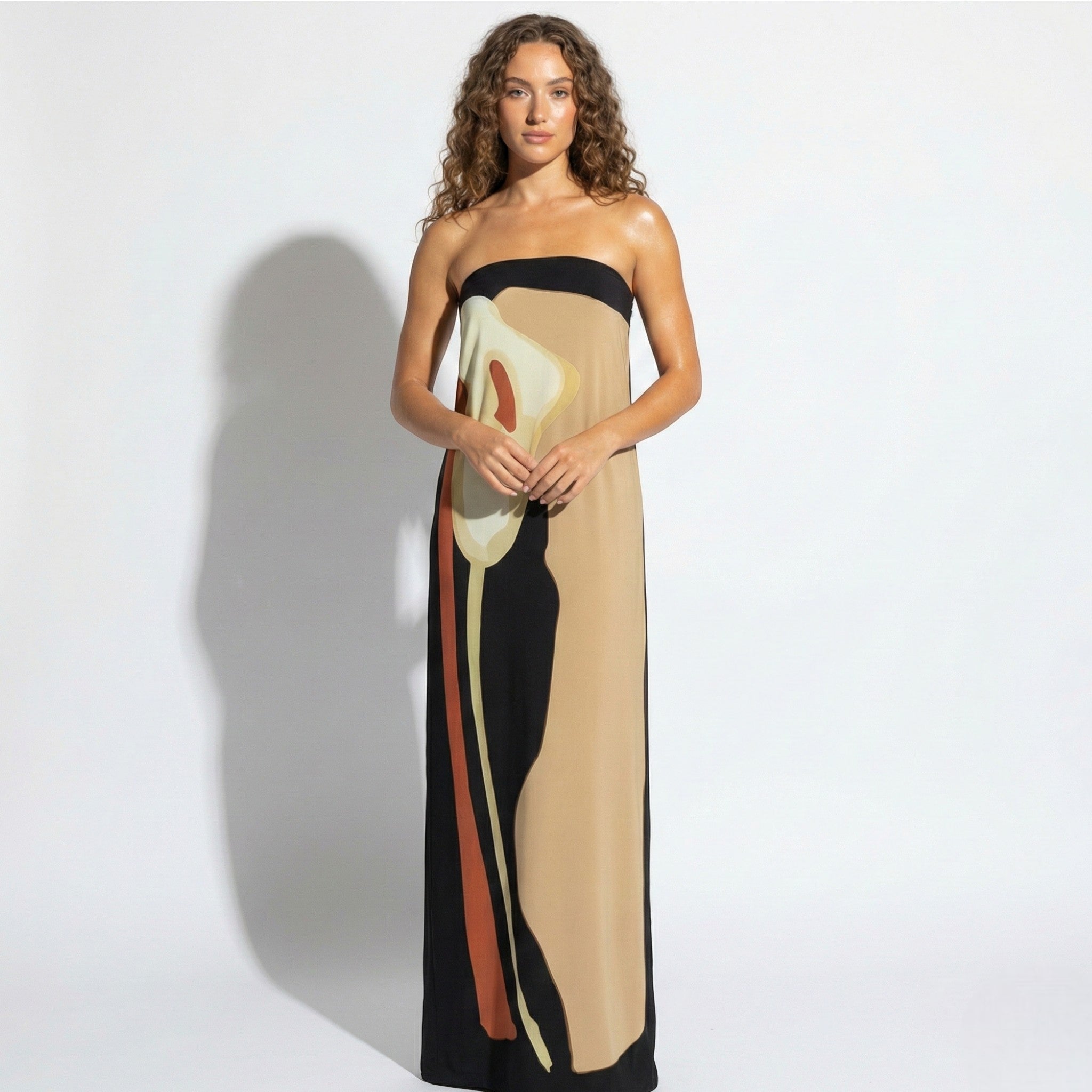 strapless fitted maxi dress Britt Strapless Tie Back Maxi Dress Shop American Threads Women's Trendy Online Boutique Butter Yellow / S