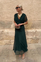 Women’s Gradient Pleated Maxi Dress – Elegant Flowing Silhouette
