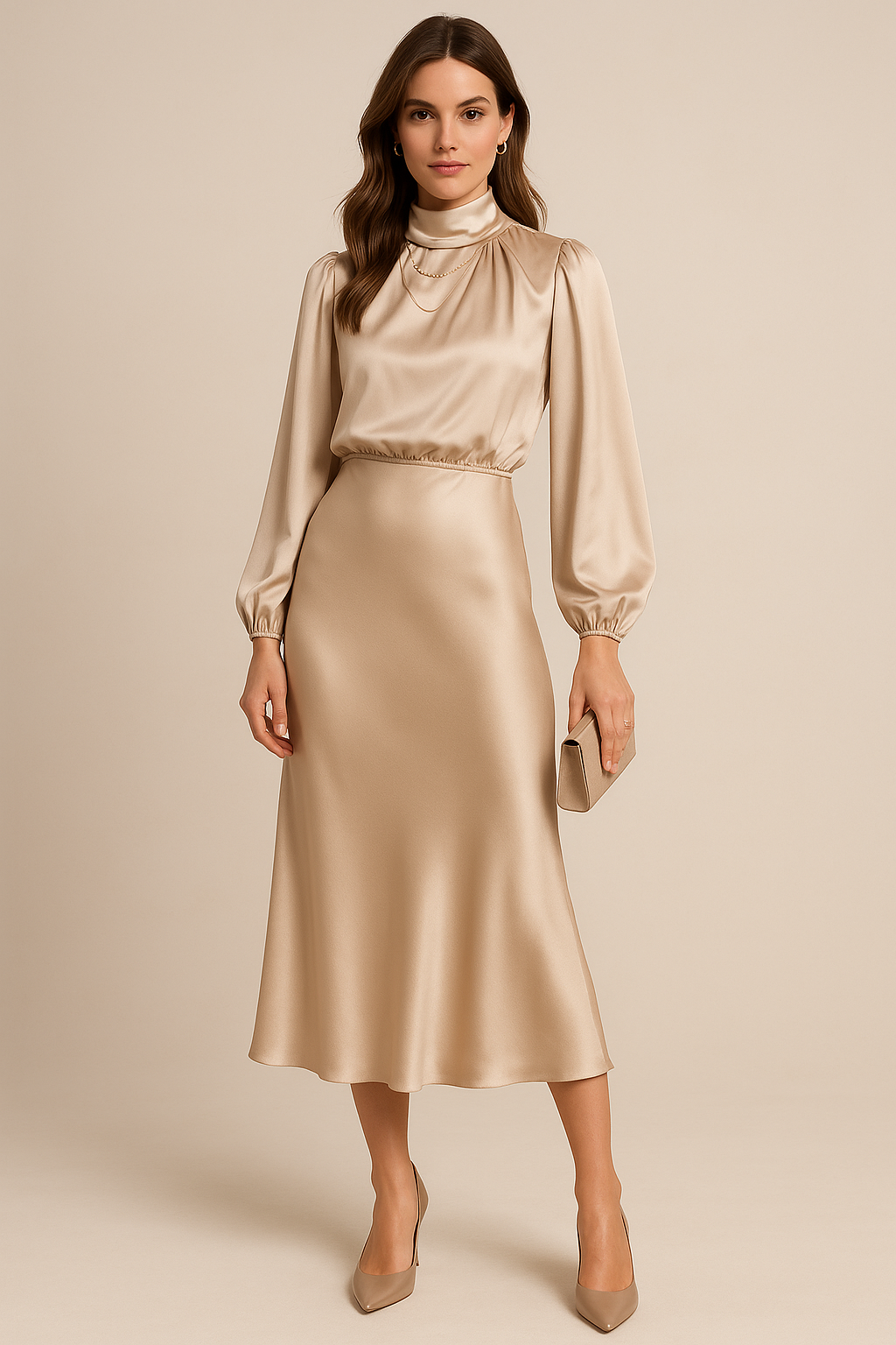 Montleigh | Women’s High Neck Long Sleeve Midi Dress