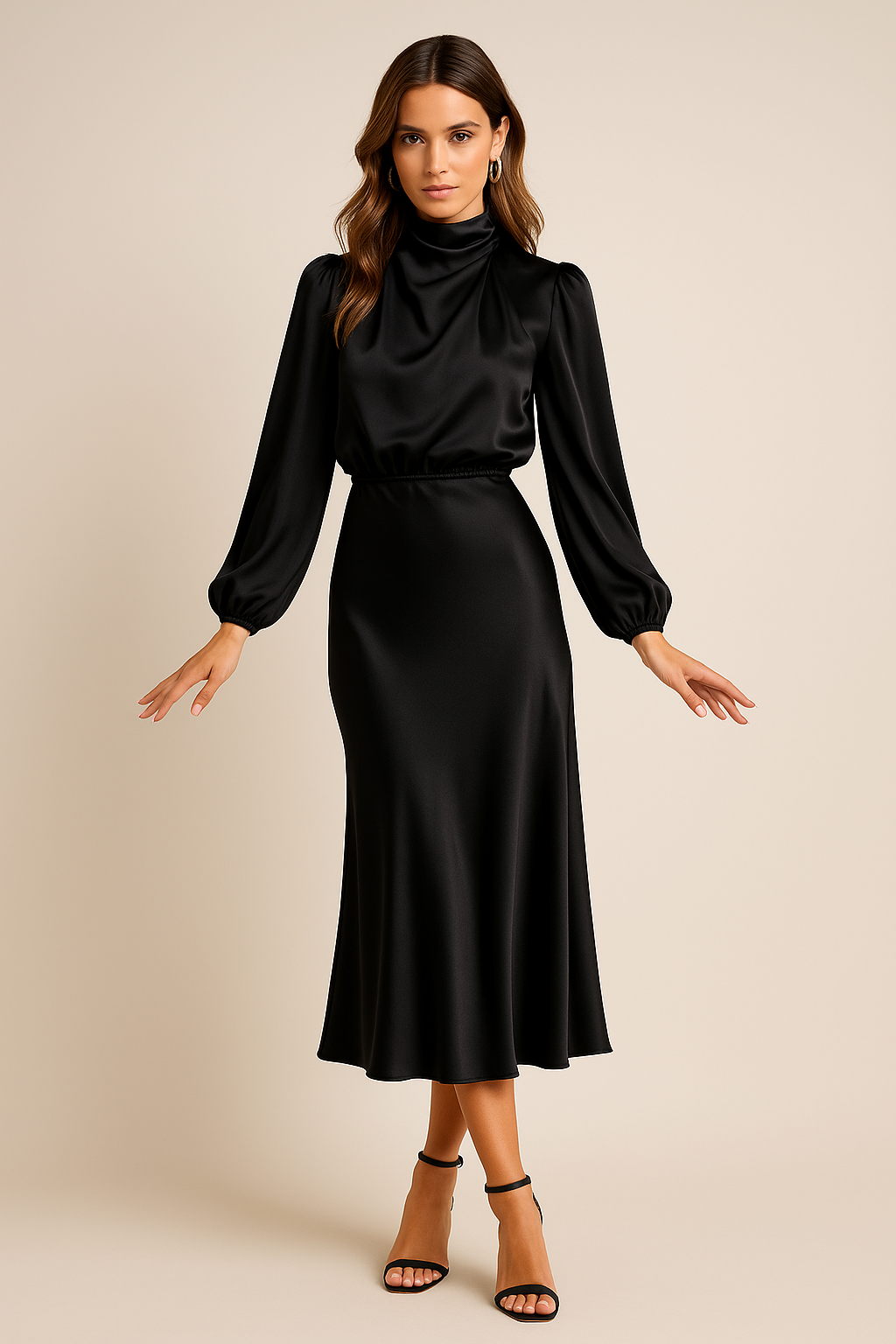 Montleigh | Women’s High Neck Long Sleeve Midi Dress