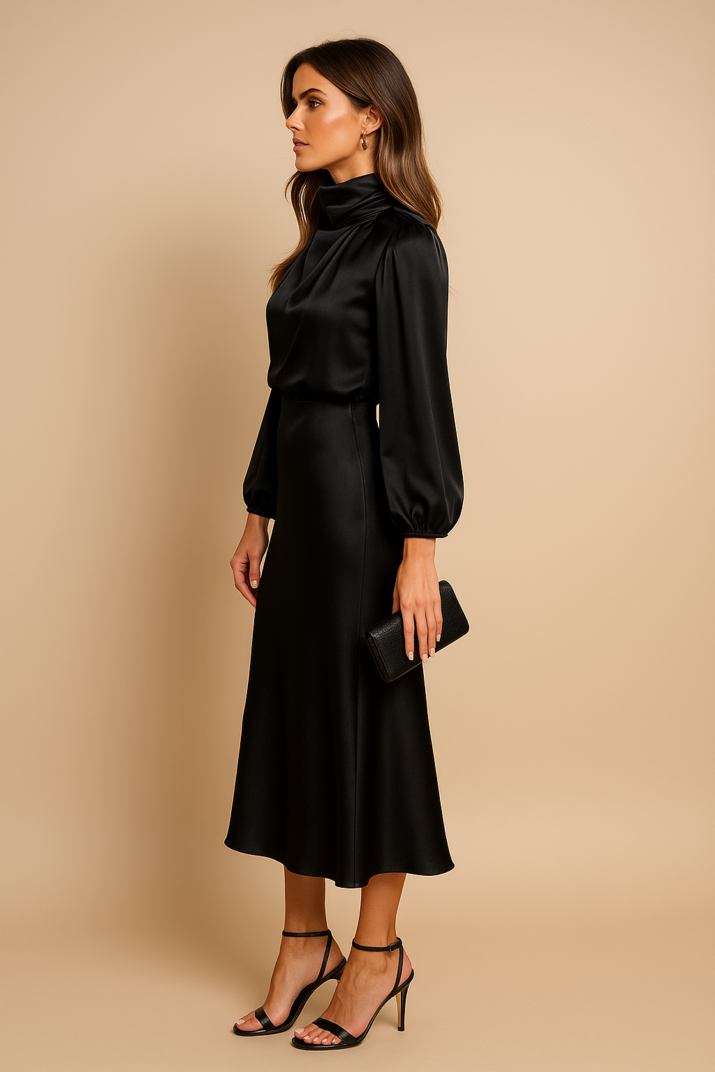 Montleigh | Women’s High Neck Long Sleeve Midi Dress