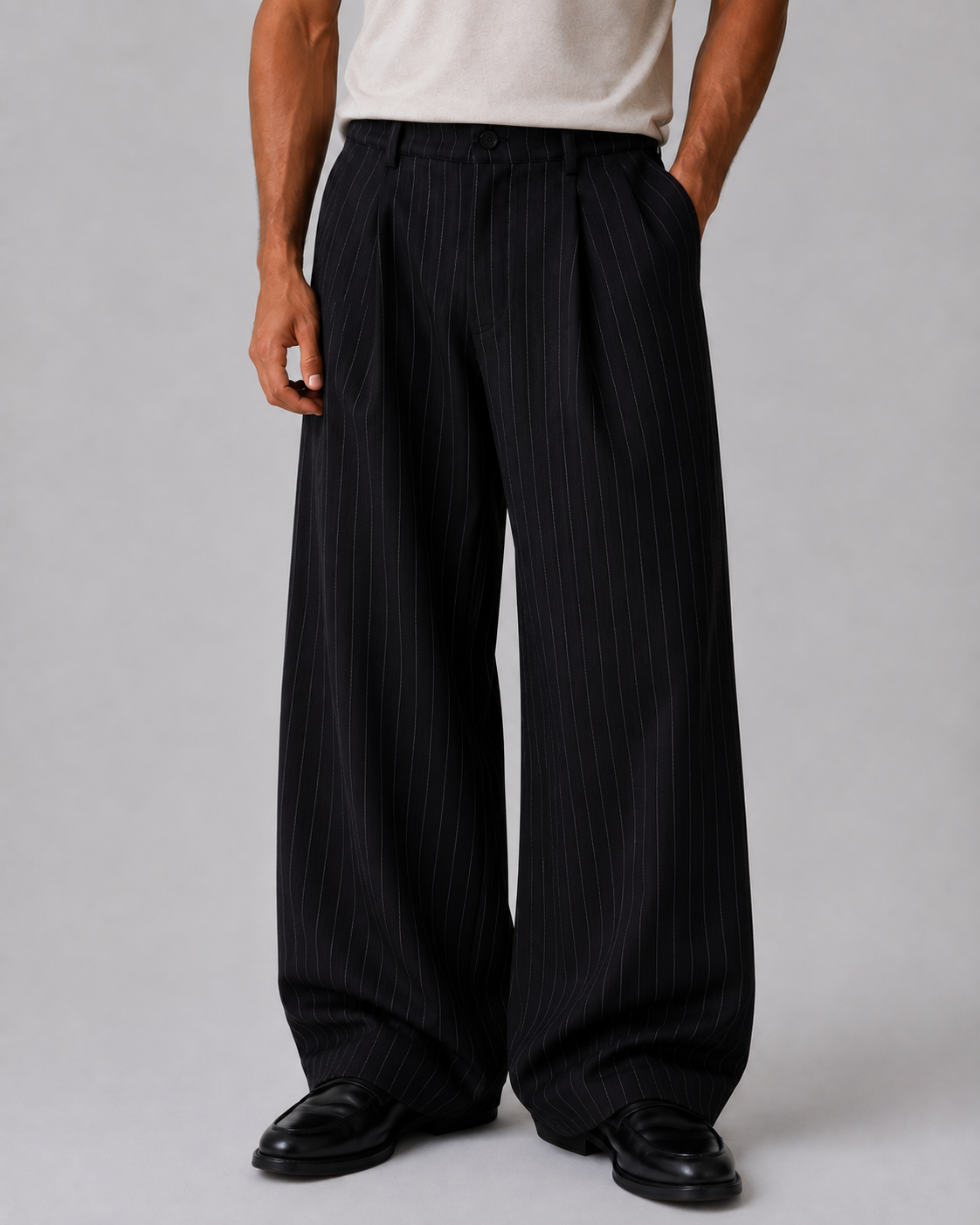 Men’s Pinstripe Wide Leg Trousers – Baggy Tailored Pants