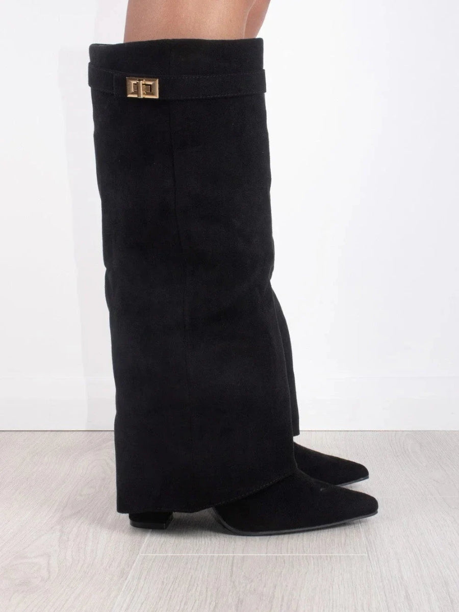 Montleigh | Women’s Suede Fold-Over Boots – Golden Detail